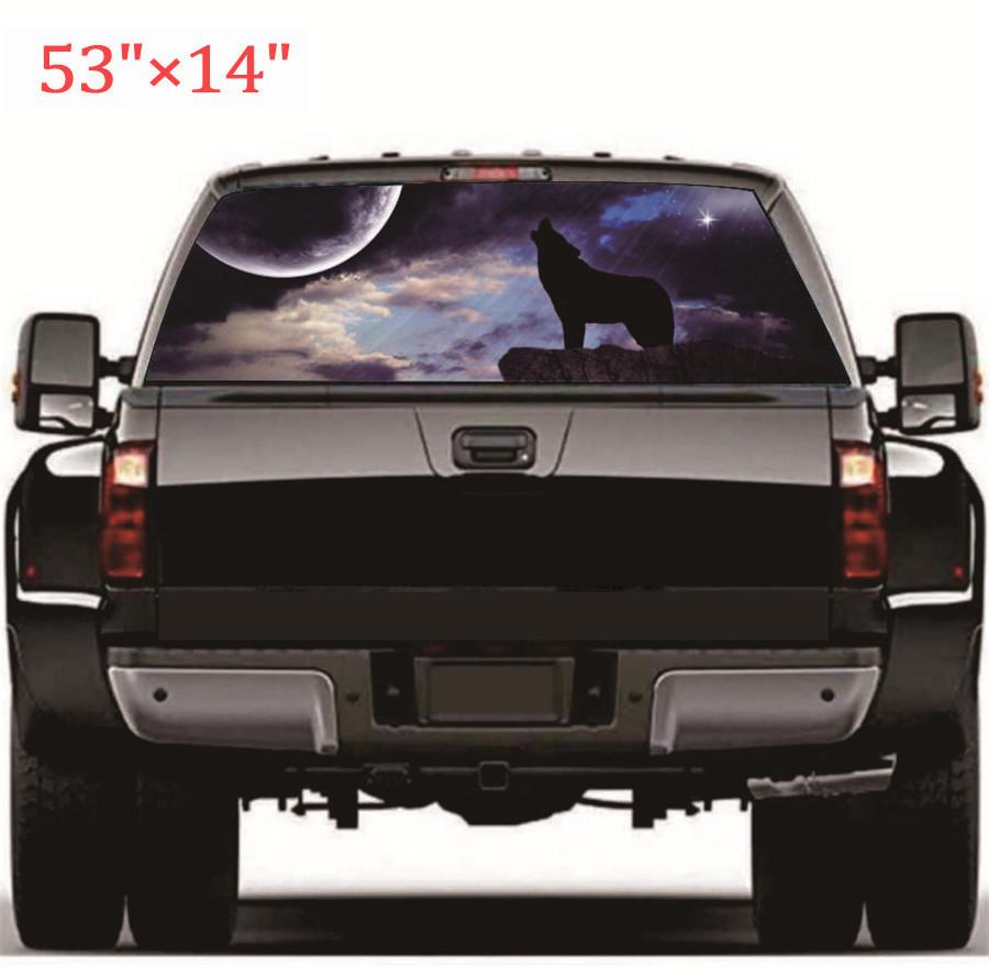 Универсальная 53×14" Автомобильная Звездное Небо и Волк Тонировочная Графическая Наклейка Обертка Задняя для Грузовика Внедорожника