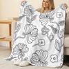 Floral Series Fleece Blanket High-Density Plush, Soft & Warm Minimalist Black-White Design, Cozy Home Decor for Indoor Use, Christmas & Halloween