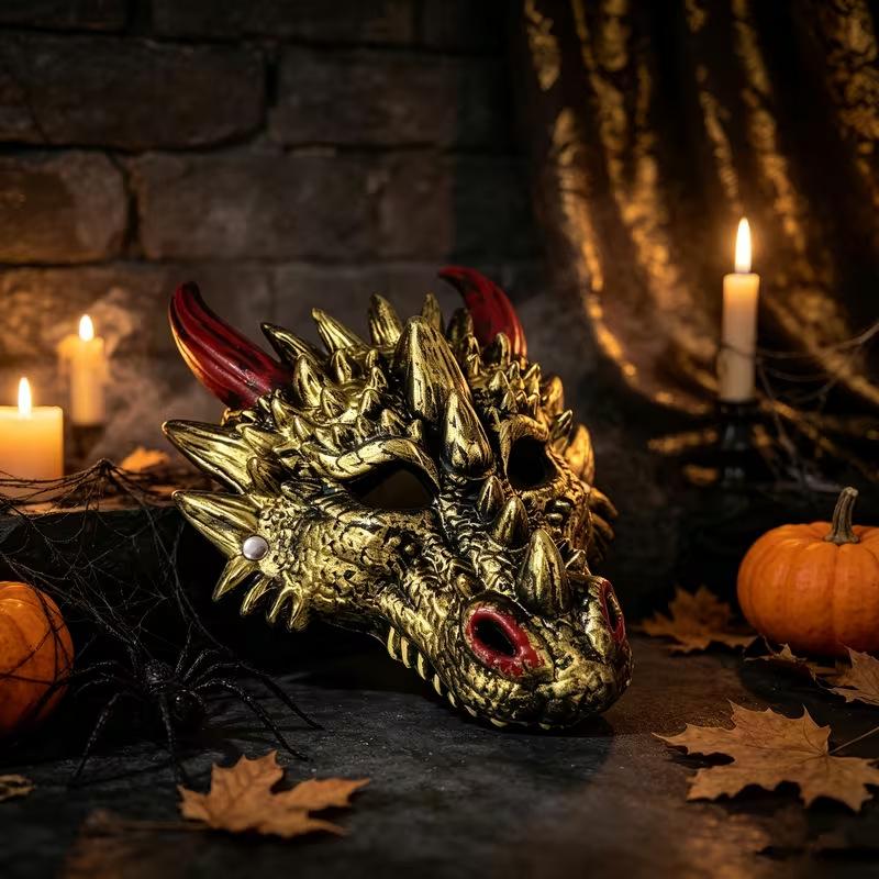 Dragon Head Party PU Masks, Gold + Silver (Pack of 2)