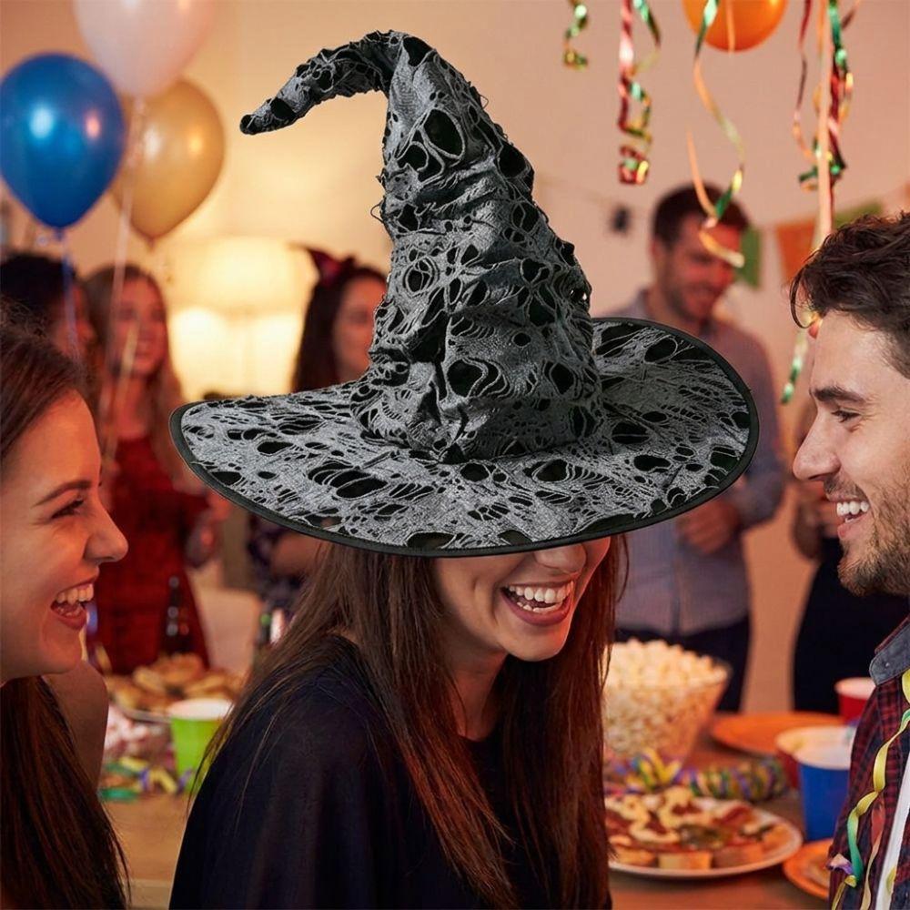 Large Wide Brim Ripped Tattered Witch Hat Tall Pointed Cone Top Pointed Mage Hat  Halloween Party