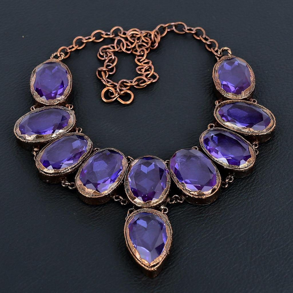 Аметистовое ожерелье, Медное гальванопластическое ожерелье, Ювелирные изделия из драгоценных камней ручной работы, Подарки для жены, Совершенно новое ожерелье