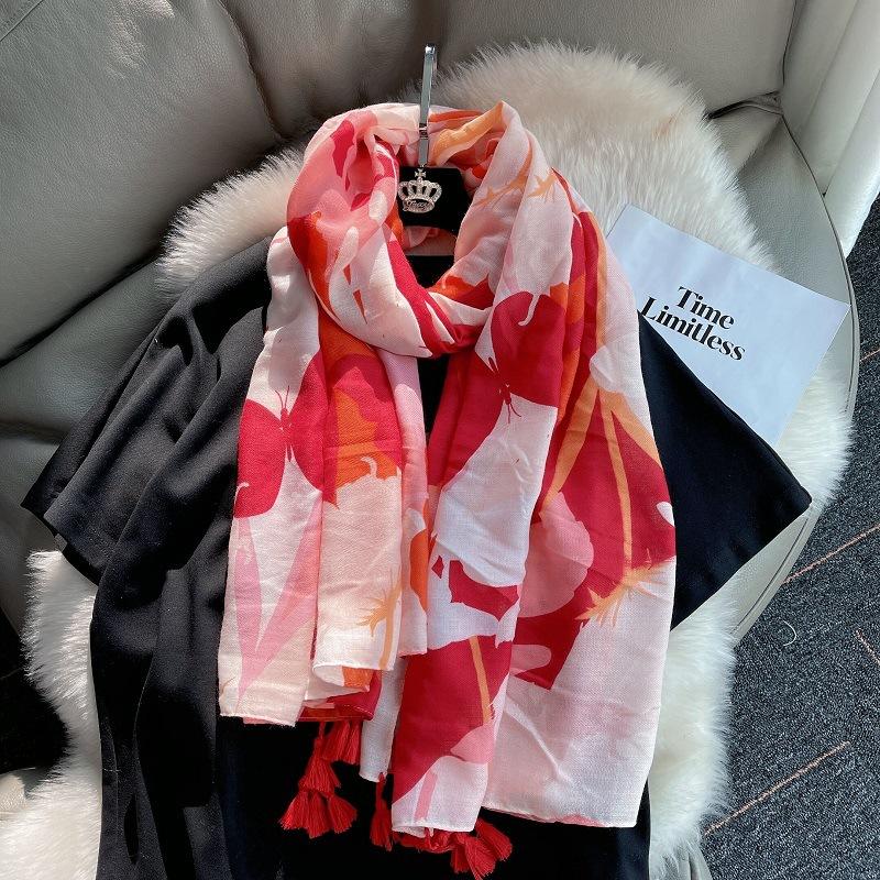 Fashion Brand Lovely Floral Tassel Viscose Shawl Scarf Ladies Soft Pashmina Hijabs and Wraps Foulard Muslim Sjaal 180*90Cm