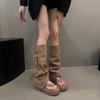 Retro Two-wear Toe Stacking Boots Women's 2025 Summer New Thick-soled Herringbone High Tube Roman Sandals Trouser Tube Boots Tide