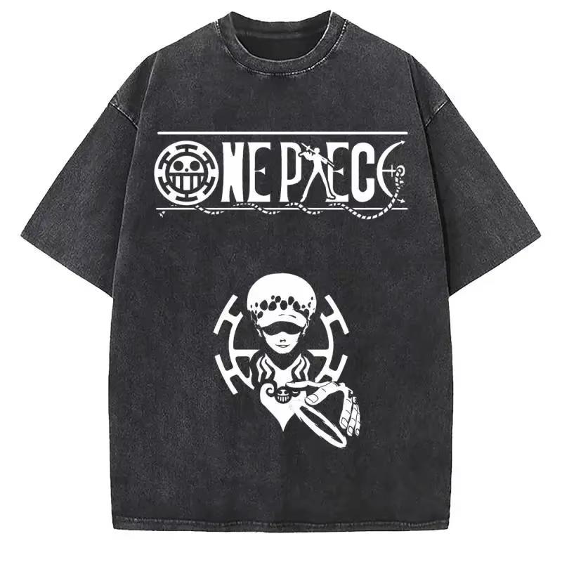 Japanese Anime ONE PIECE Graphic  Cotton Print TShirt Retro Washed Shortsleeved Top for Men Women YK Harajuku Tee