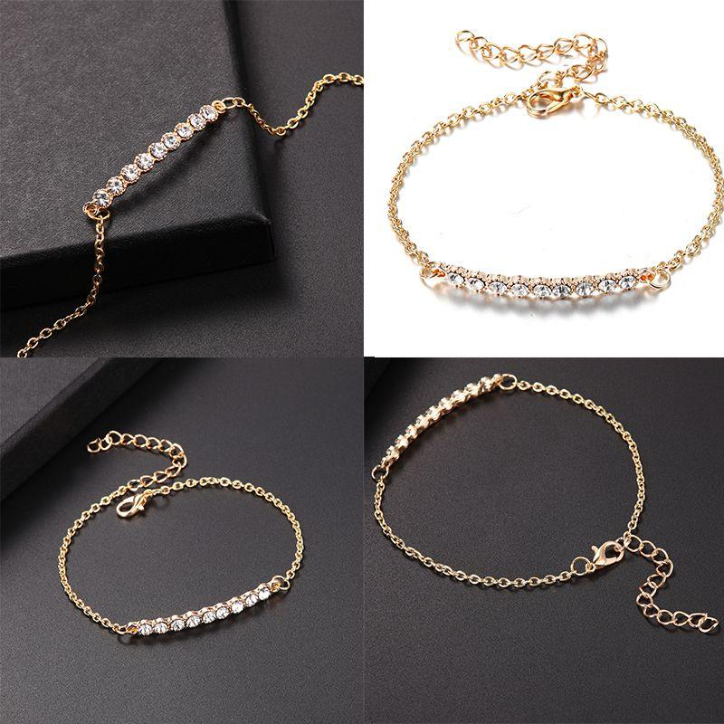 Stylish Women's Rhinestone Bracelet With Gold Plated Chain And Classic Look