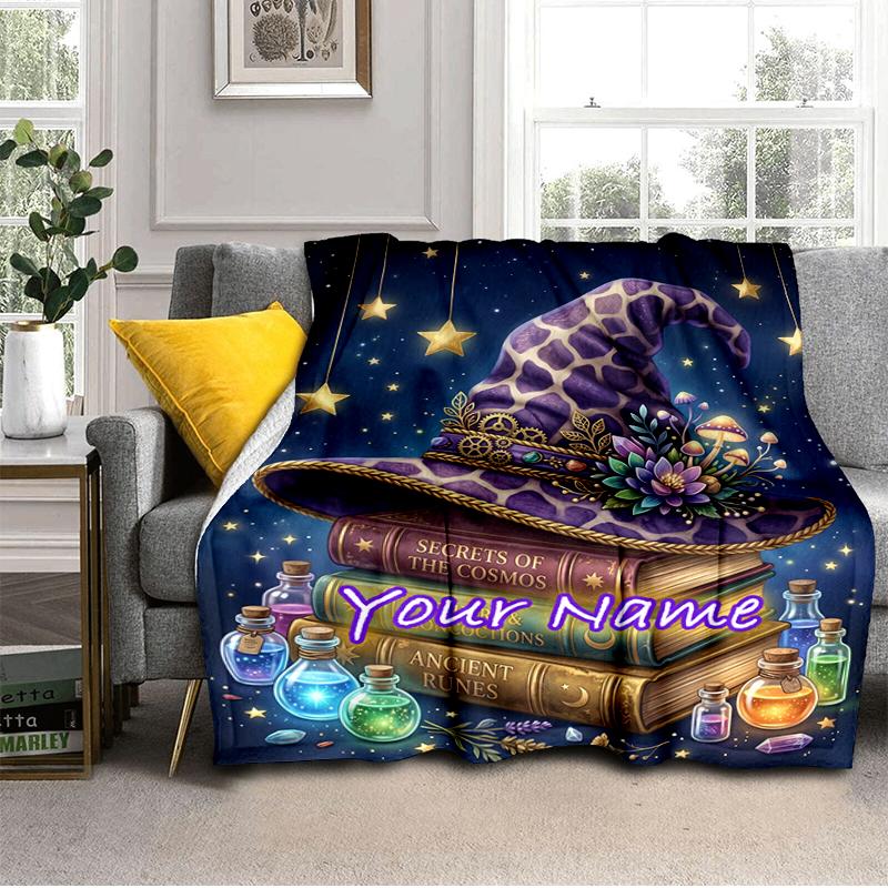 1PC Custom Name "Magic Spells Books" flannel blanket versatile,all-season throw suitable for the living room,bedroom,camping,travel,and gift