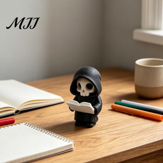 Стабильная плоская основа Фигура Темный стиль Хэллоуин Украшение, Мини 3D-печатный Череп с капюшоном Скульптура для книжной полки Компактный Изысканные детали