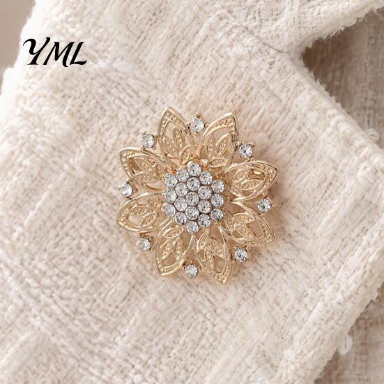 Floral Badge Pin Hollow Rhinestone Flower Brooch, Alloy Decorative Lapel Pin, Retro Pins Vintage Clothing Jewelry for Wedding Party Prom Shirt Collar