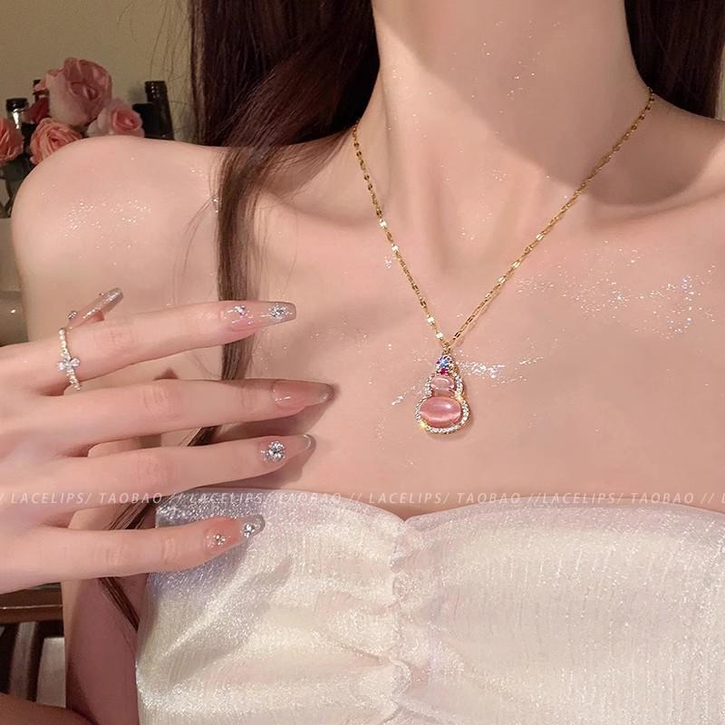 Niche High-End розовое ожерелье с подвеской в виде тыквы из кошачьего глаза и бриллиантами для женщин