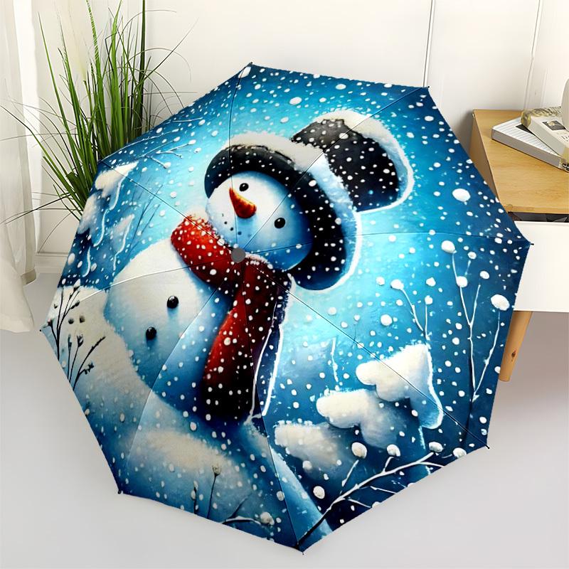 1PC Snowman Decor Automatic Open/close Umbrella with 8-Rib Structure for Women/Men, All-Season Use - Travel Essential, Stylish Accessory, Highquality
