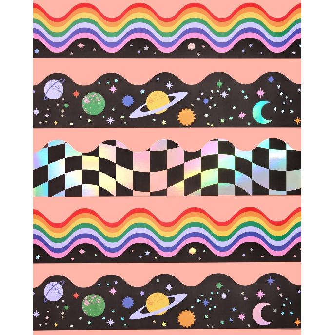 xo, Fetti Outer Space Bulletin Board Trim Set, 72 feet, 60 Pieces | Chalkboard Border, Classroom Decorations, School Planets Sign, Science Banner,