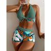 Split Boxer Swimsuit Printed Multi-Color Sports European and American Backless Swimsuit
