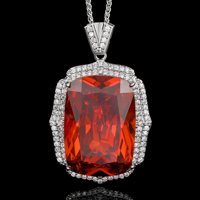 Jewelry Copper Bottom Gold-Plated Simulation Orange Red Zirconium Temperament Simple Pendant Necklace Main 20 * 28