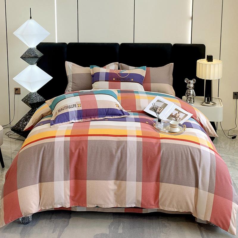 Комплект из четырех предметов из плотного хлопкового потертого материала, легкое роскошное теплое одеяло из чистого хлопкового набивного потертого материала, комплект из четырех предметов из простыни