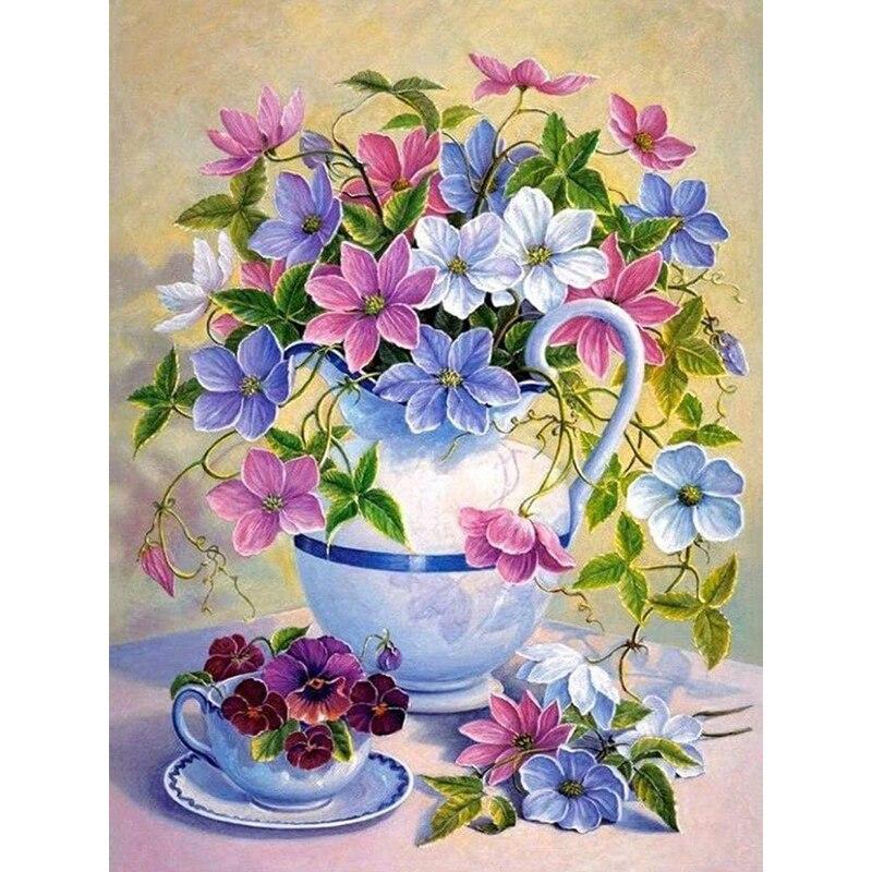 5D DIY Алмазная картина Свежий цветок Алмазная вышивка Цветочная сцена Вышивка крестом Полный круглый дрель Домашний декор Ручной подарок