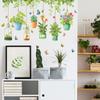 Cartoon Flower and Green Plant Hanging Baskets, Green Leaves, Vines, Butterflies, Home Background and Wall Beautification Stickers