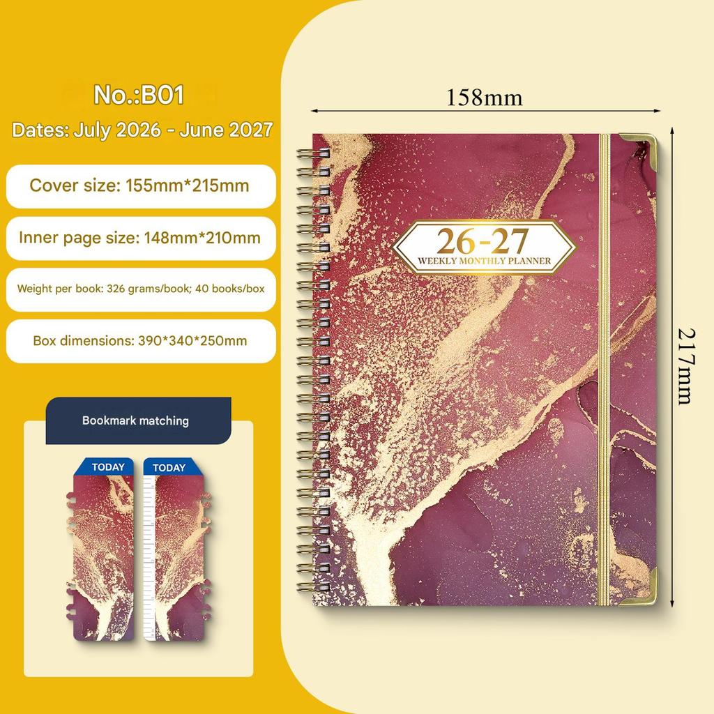 SYC 2026-2027 A5 Spiral Diary Notebook Eco-Friendly Paper Cover 71 Sheets Customizable Multiple Colors for Weekly Planning Gift