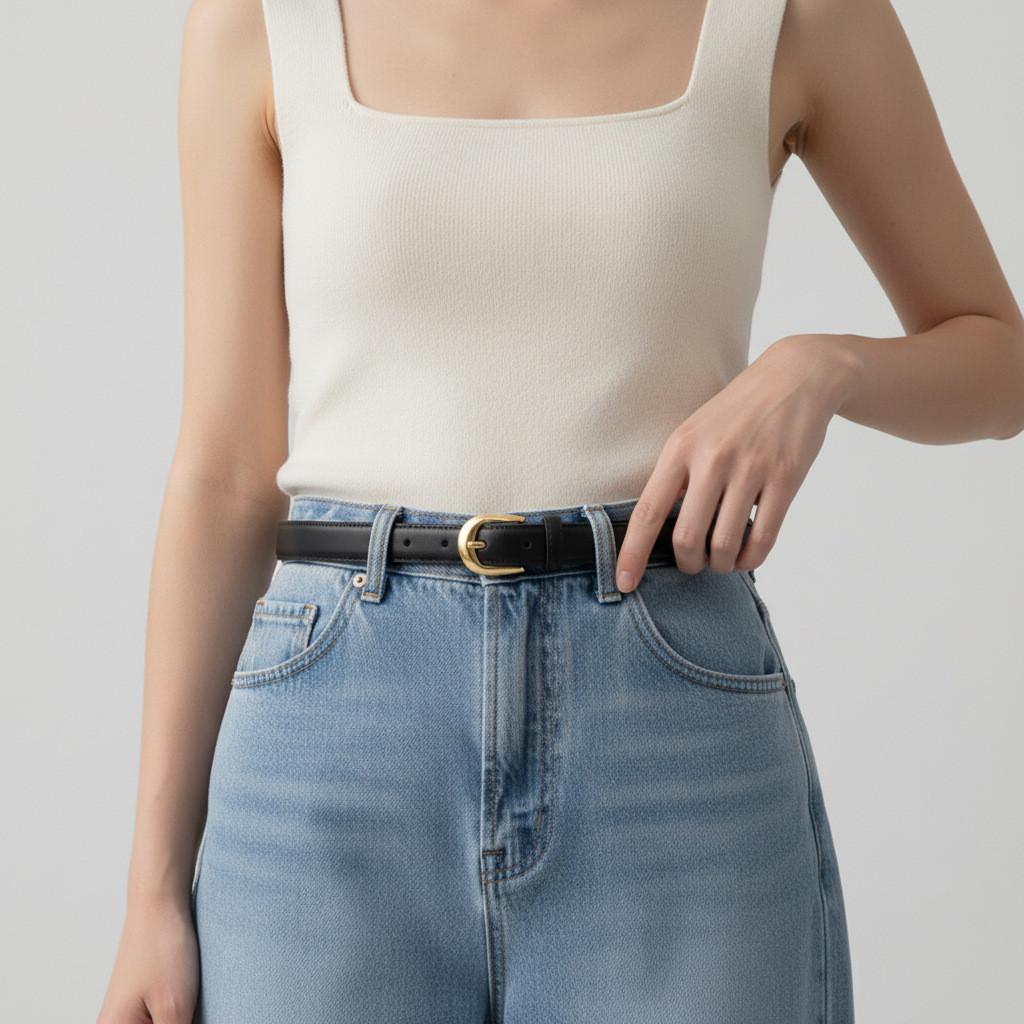 Genuine Leather Womens Slim Belt For Office And Casual Wear With Pin Buckle