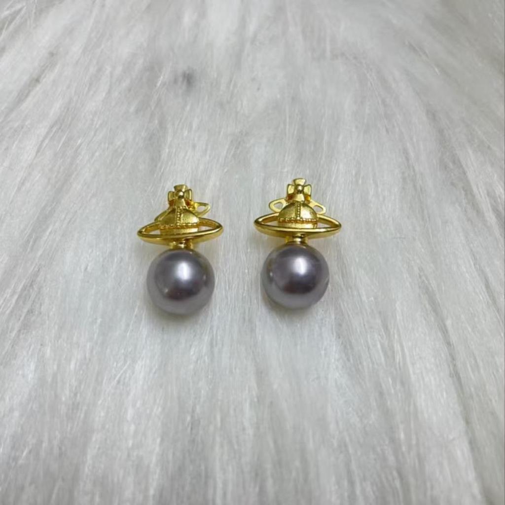 Серьги-гвоздики Vivienne Westwood с жемчугом Сатурн, двухсторонние, съемные - Женские, легкая роскошь, многослойные, модные