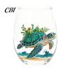 Ocean Lover Birthday Gift Handcrafted Glass Cup, Unique Marine Animal Theme Print Artisan Hand Blown Cup Bar Tumbler, Decorative Glassware for