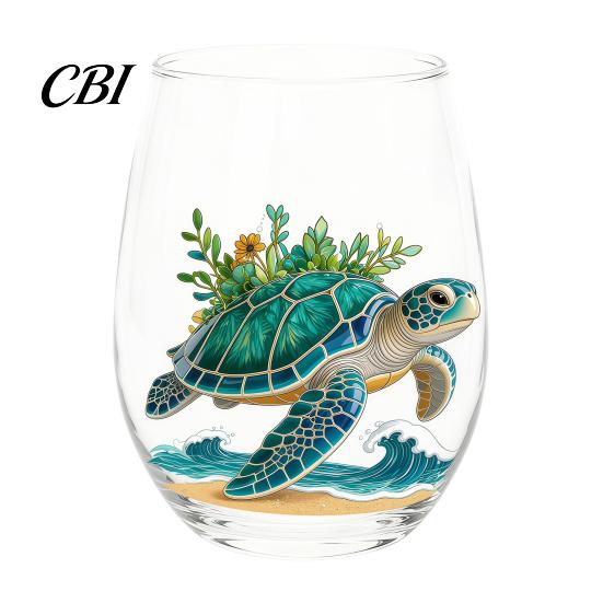 Ocean Lover Birthday Gift Handcrafted Glass Cup, Unique Marine Animal Theme Print Artisan Hand Blown Cup Bar Tumbler, Decorative Glassware for