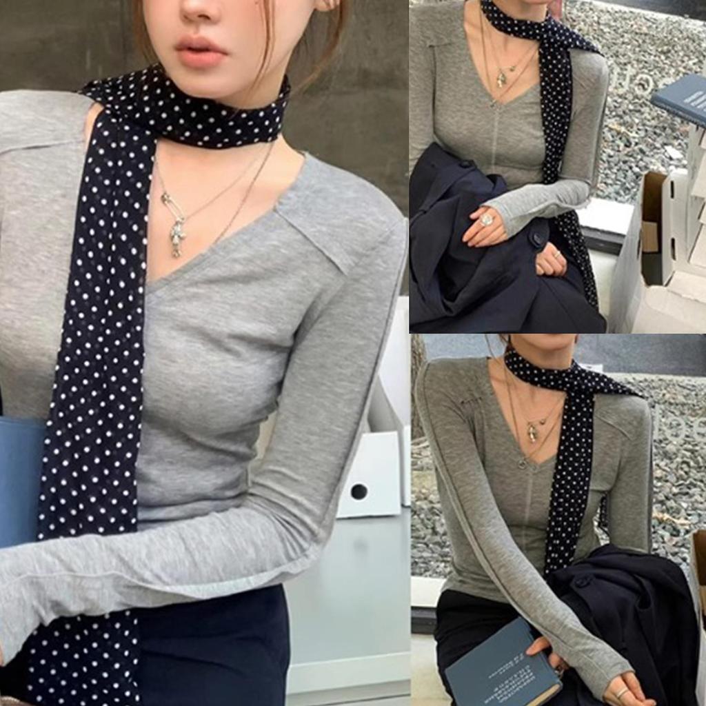 150*4cm Women Narrow Long Scarf Korean Style Polka Dot Neckerchief Black Ribbon Headbands Choker Streamer Vintage Scarves Gifts