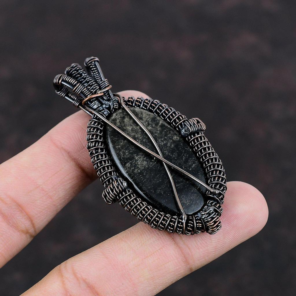 Silver Sheen Obsidian Copper Pendant Wire Wrapped Jewelry Decent Pendant Copper Jewelry Handmade Gemstone Pendant Gift For Her Women Jewelry