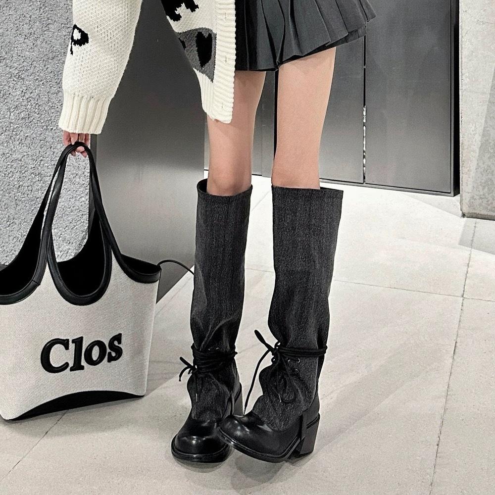 Нишевый дизайн модные длинные сапоги лето новые ретро красотки сапоги-чулки толстый каблук и тонкий