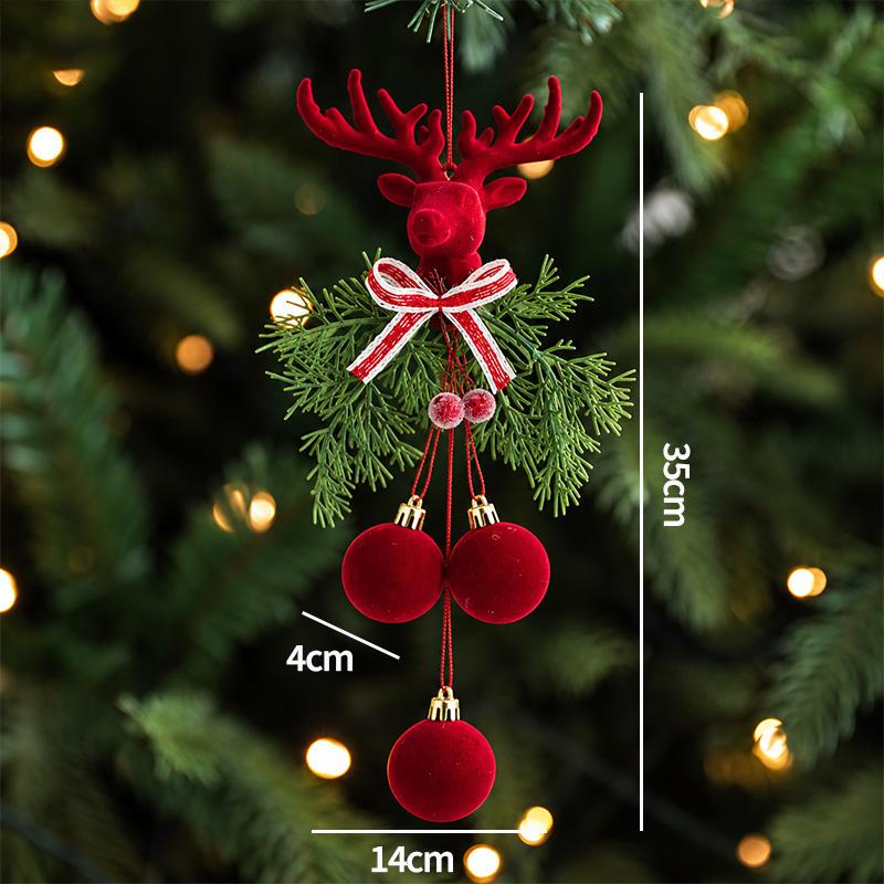 Red Flocking Christmas Ball Hanging Decorations Christmas Tree Ornaments Pendants New Year Christmas Shop Decorative Supplies