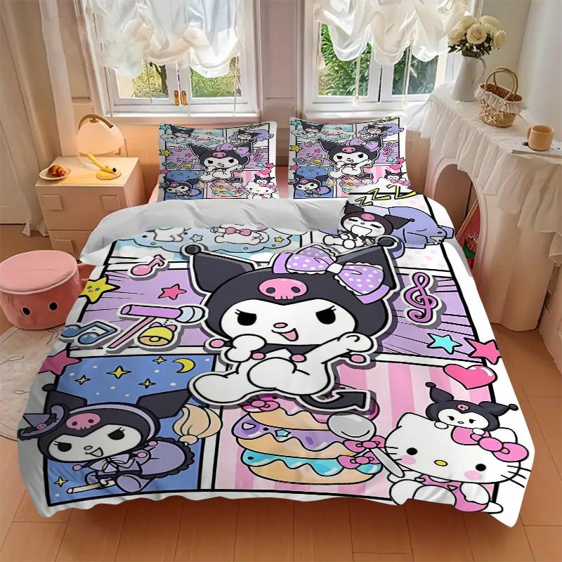 3 шт. Постельное белье Hello Kitty и Друзья, Включая 1 пододеяльник и 2 наволочки, Без наполнителя, Мягкое и удобное для домашней спальни S033
