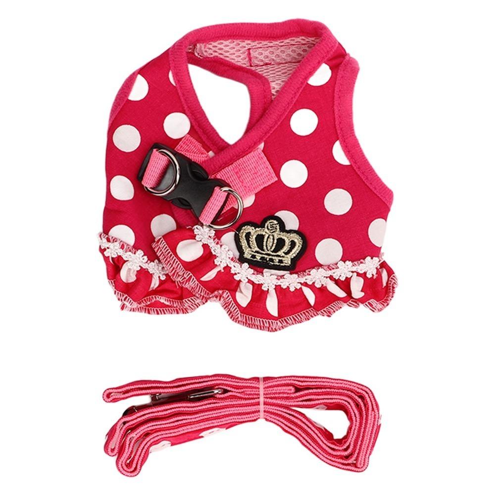 Pink Tone Small Dog Vest Harness Polka Dot Print Puppy Outdoor Harness Daily Walking