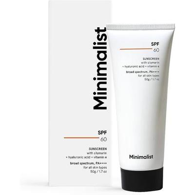 Минималистичный солнцезащитный крем SPF 60 PA ++++ | Безопасен для беременных | Для чувствительной кожи | Солнцезащитный крем широкого спектра SPF 50+ с мощными антиоксидантами | 50 г
