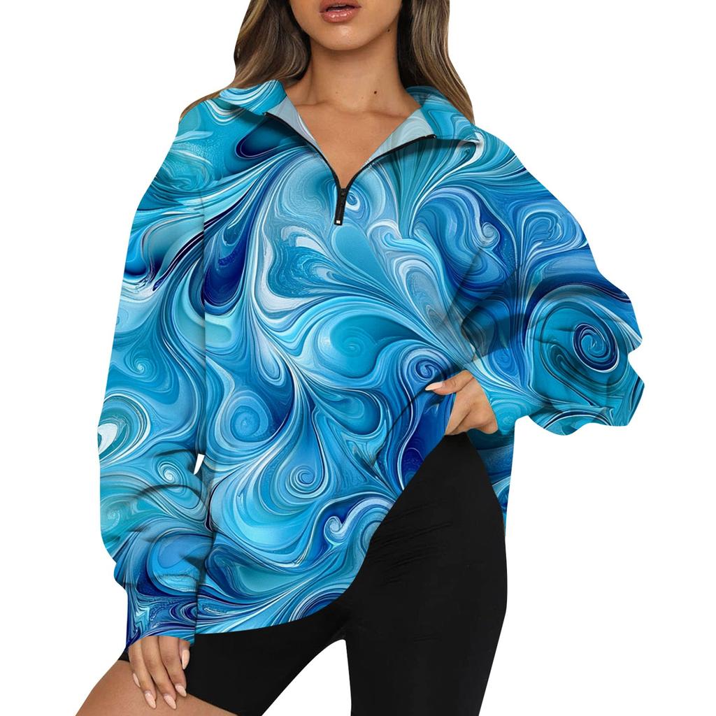 Женская мода повседневная толстовка с длинным рукавом и принтом на молнии с высоким воротом и заниженными плечами