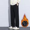 Winter Fall Men Sport Pants Loose Elastic Waist Thick Plush Pockets Plus Size Loose Straight Solid Color Exercise Trousers Daily Wear Sweatpants