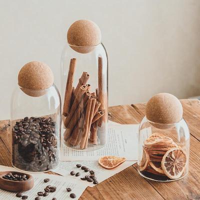 Стеклянная банка с пробковой крышкой для хранения кофе, сухофруктов и круп