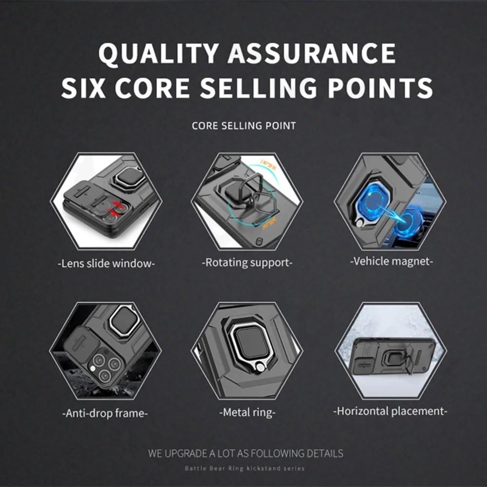 Для iPhone 15 Pro Max Чехол iPhone 13 14 15 Pro Max Чехол для линзы, раздвижное стекло, защитная броня, противоударный держатель, магнитный бампер