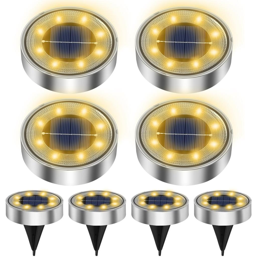 Outdoor Solar Lights, IP68 Waterproof, Recessed Garden Lights, Automatic OnOff, Light Sensor, Solar Panel Charging, High Brightness LED, Easy