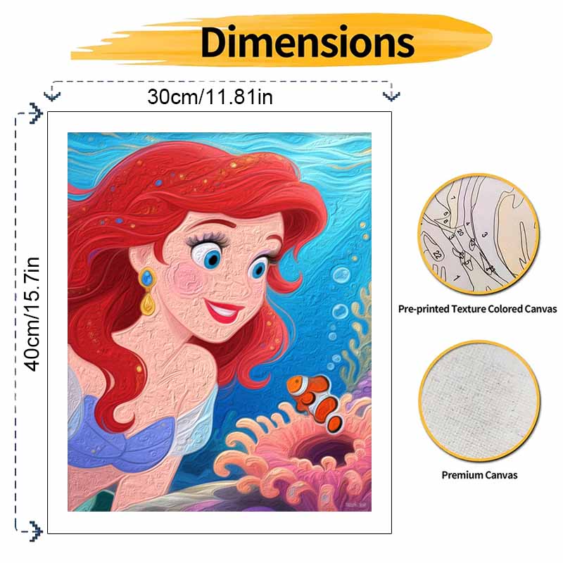 Disney digital oil painting art painting mermaid underwater ocean handmade diy home decorations