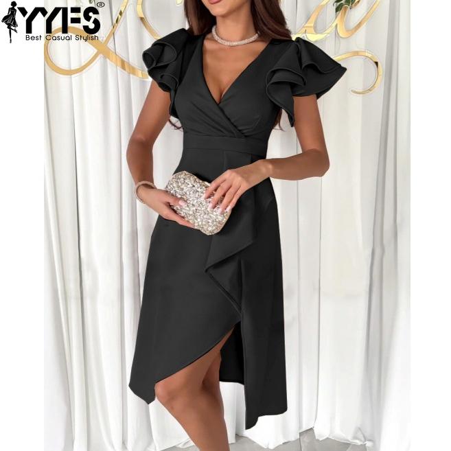 YYFS Женские модные летние весенние однотонные повседневные платья с v-образным вырезом и короткими рукавами и высокой талией