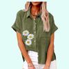 Женская модная футболка с цветочным принтом, летняя повседневная футболка с воротником с лацканами и карманом, осенняя свободная футболка с коротким рукавом, женские повседневные льняные блузки