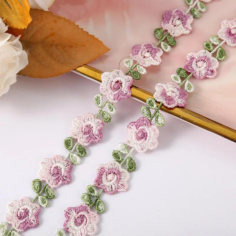 2CM Width Flower Lace Fabric Floral Embroidery Ribbon DIY Sewing Garment Applique Decor Accessories 2cm Lace Trim Crafts
