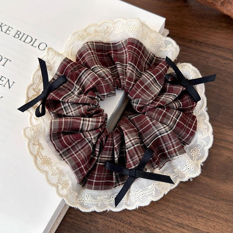 Ретро Клетчатые Кружевные Резинки для Волос Банты Ободки для Женщин Девушек Мода Элегантная Веревка для Волос Резинка Аксессуары для Волос