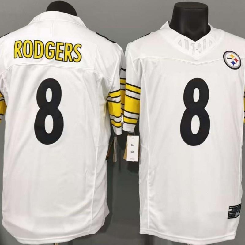 Pittsburgh Steelers 8 White Jersey Mens Short Sleeve Football Uniform Top Rodgers Style Third Generation