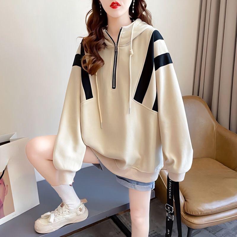 Повседневная толстовка в ленивом стиле со свободными плечами и застежкой-молнией