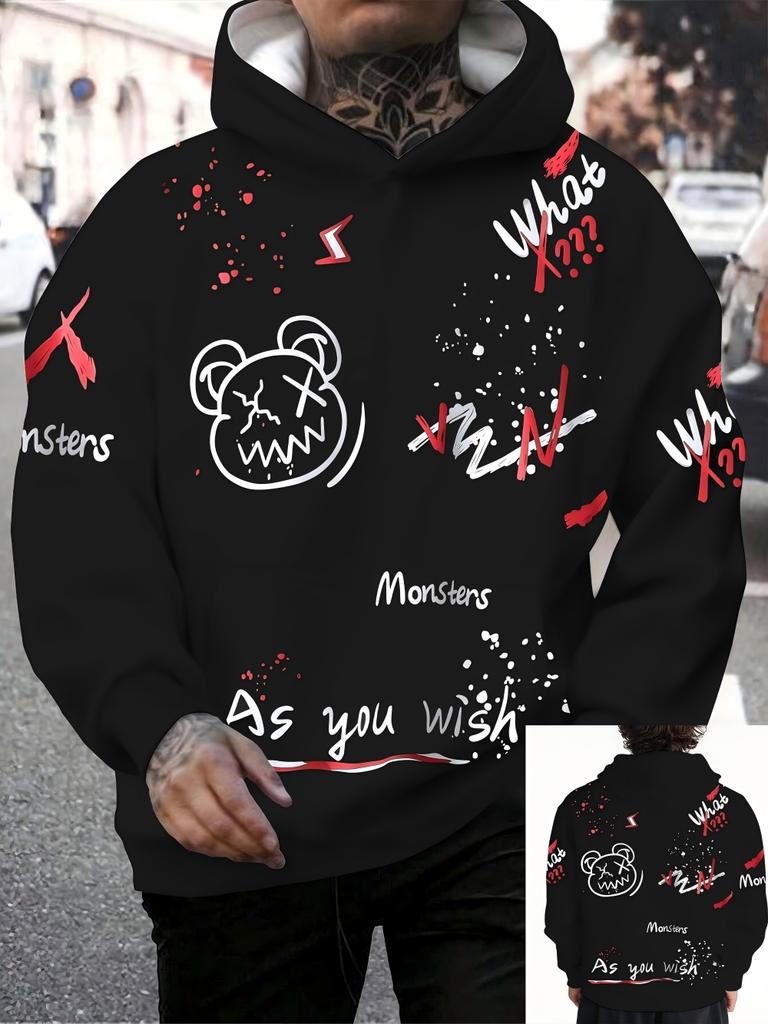 European and American men's autumn personalized graffiti print comfortable soft hooded sweatshirt outdoor street style top