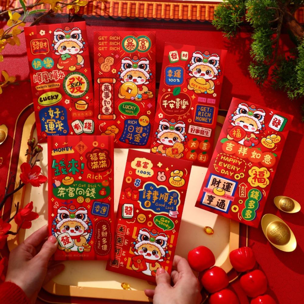 6Pcs Cartoon Chinese Snake Year Red Envelope New Year Money Envelope Spring Festival