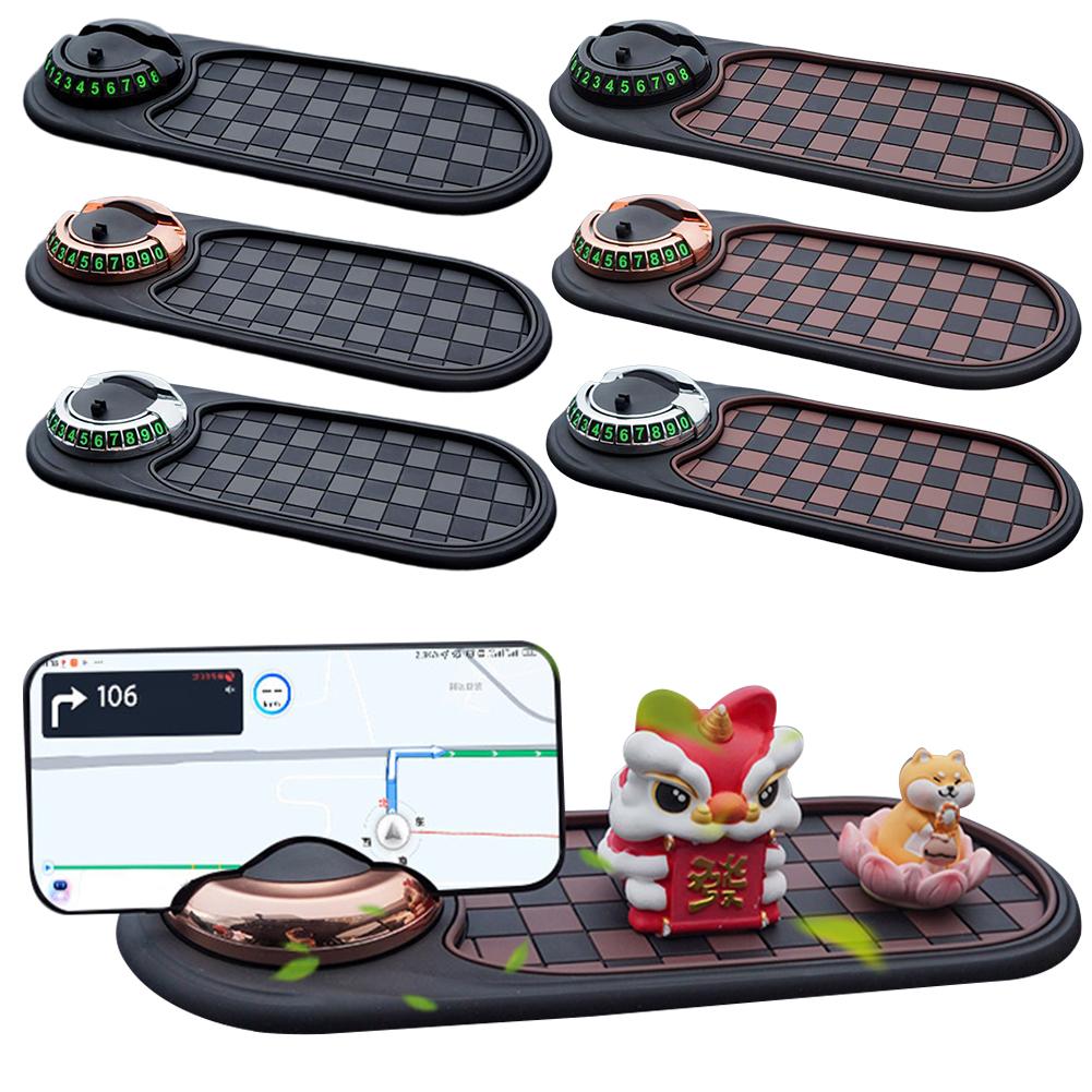 Car Dashboard Mat with Temporary Parking Numbe 360 Degree Rotating Car Phone Holder Multifunctional for Cell Phones Keys Glasses