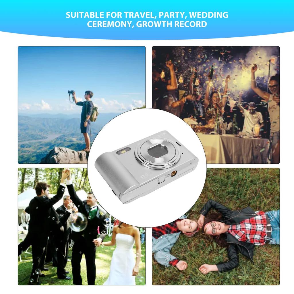 44MP 2.4-inch IPS 4K Digital Camera with 16X Digital Zoom, Anti-Shake Selfie Camera, Portable Compact Camera with Built-in Fill Light for Students,