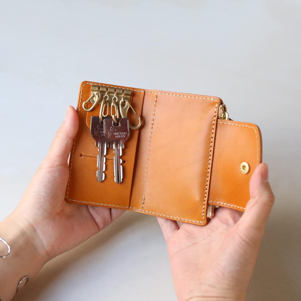 Чехол для ключей с кошельком для монет из натуральной кожи, интегрированный 4-рядный кожаный чехол для ключей Tochigi, держатель для ключей бренда Porco Rosso, сделано в Японии