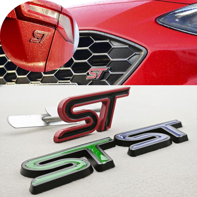 3D Metal Red ST Front Grille Sticker Car Head Grill Emblem Badge Chrome Sticker For FORD FIESTA FOCUS MONDEO Auto Car Styling